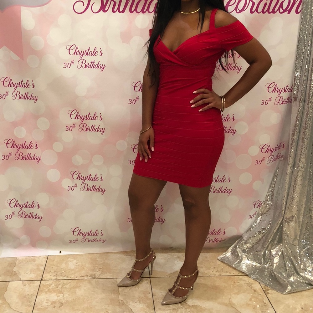 Red Cold Shoulder Dress Guess